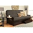 Phoenix Full Size Futon Couch in Espresso Finish with Storage Drawers - Wooden Frame - Solid Hardwood Construction