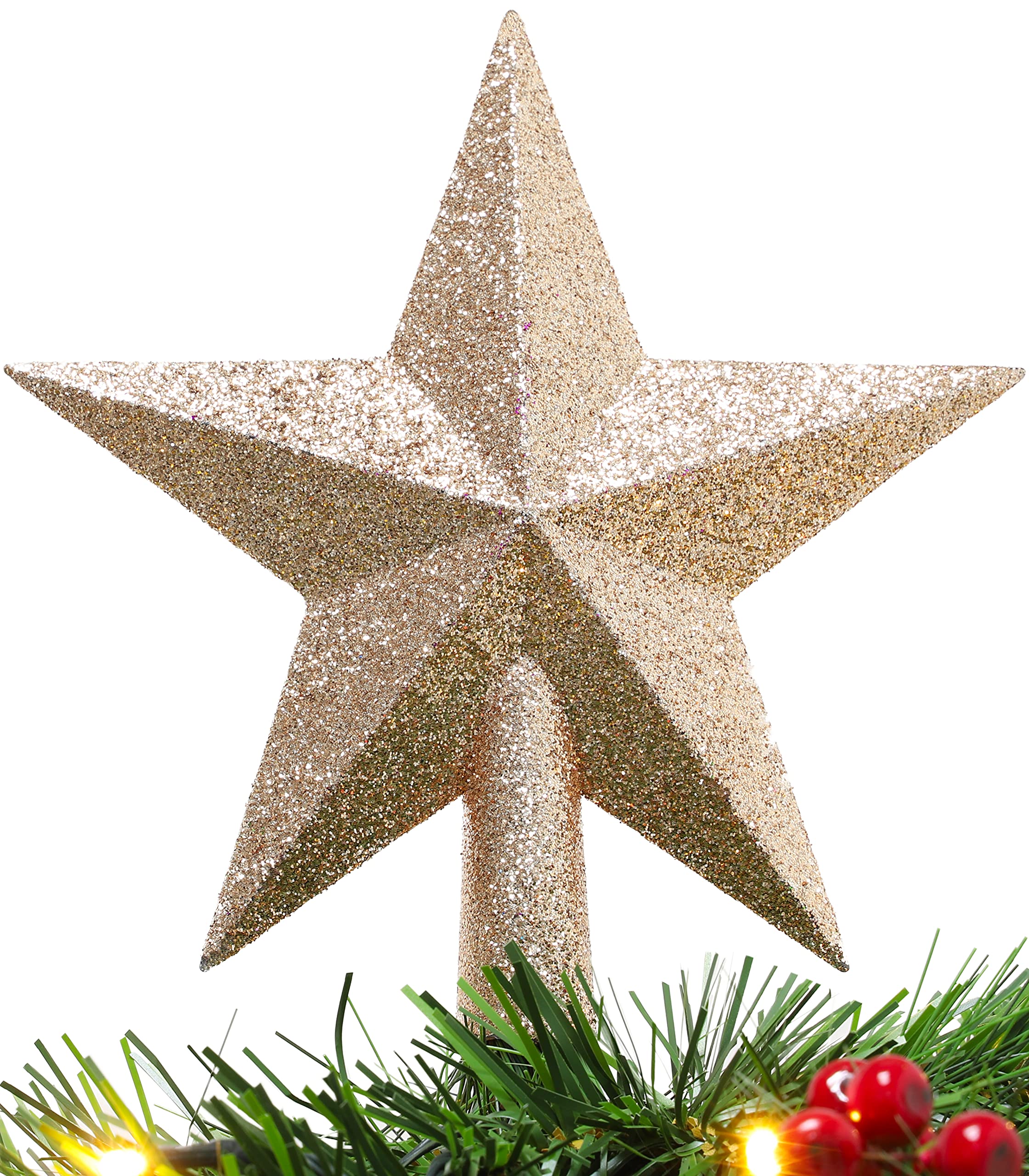 Christmas Concepts® 200mm (8") Glitter Tree Top Star Decoration – Christmas Tree Topper (Champagne)