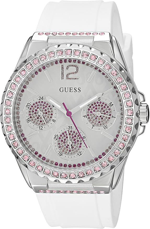 GUESS Women's U0032L6 Sporty SilverTone Watch with White Dial