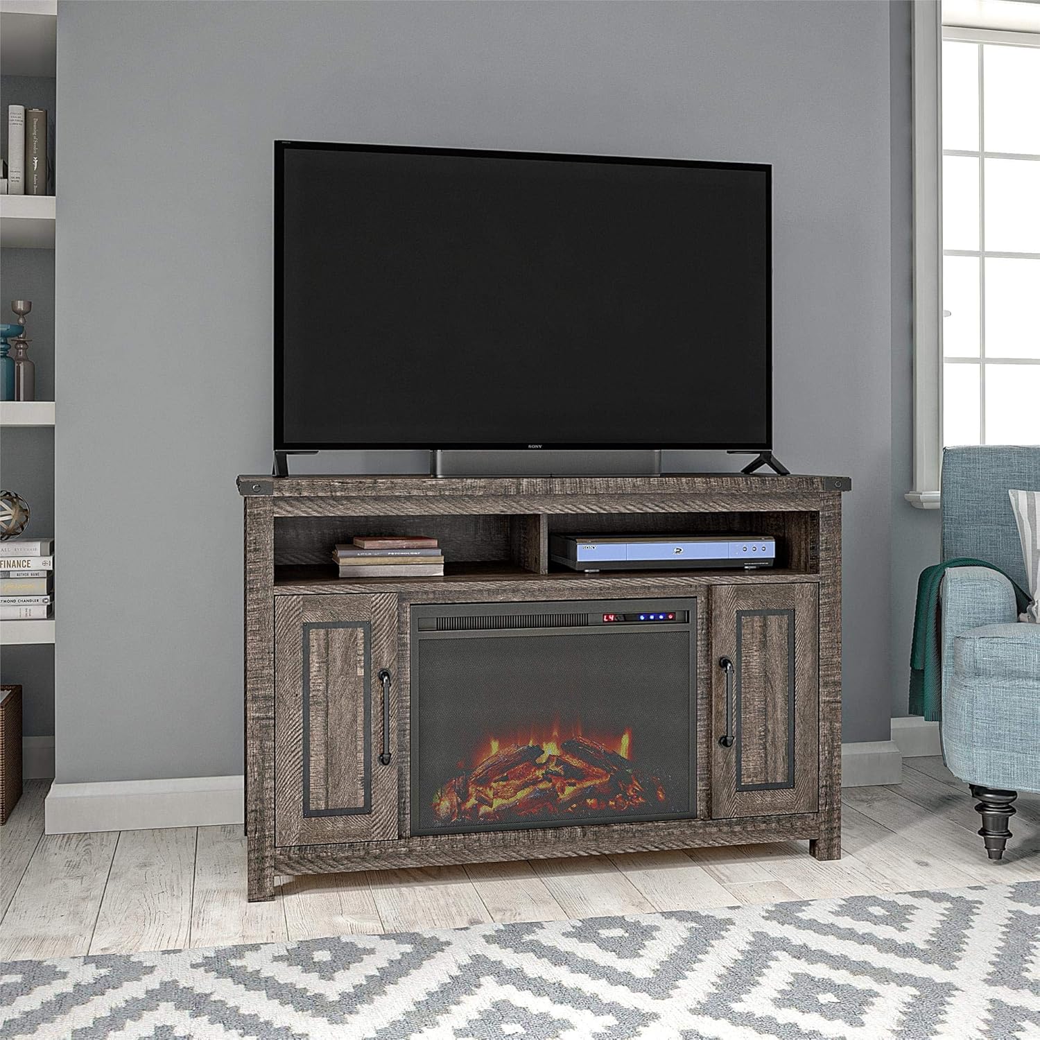 Oak Entertainment Center With Fireplace