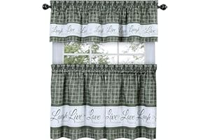 GoodGram Country Gingham Check Live~Laugh~Love 3 Pc. Café Plaid Kitchen Curtain Set - Assorted Colors & Sizes (Sage, 36 in. L)
