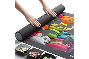Newverest Jigsaw Puzzle Mat Roll Up, Saver Pad 39.4” x 23.6” Portable Keeper Up to 1000 Pieces with Non-Slip Rubber Bottom and Polyester Top + 3 Puzzle Sorting Trays, Travel-Friendly Storage Bag