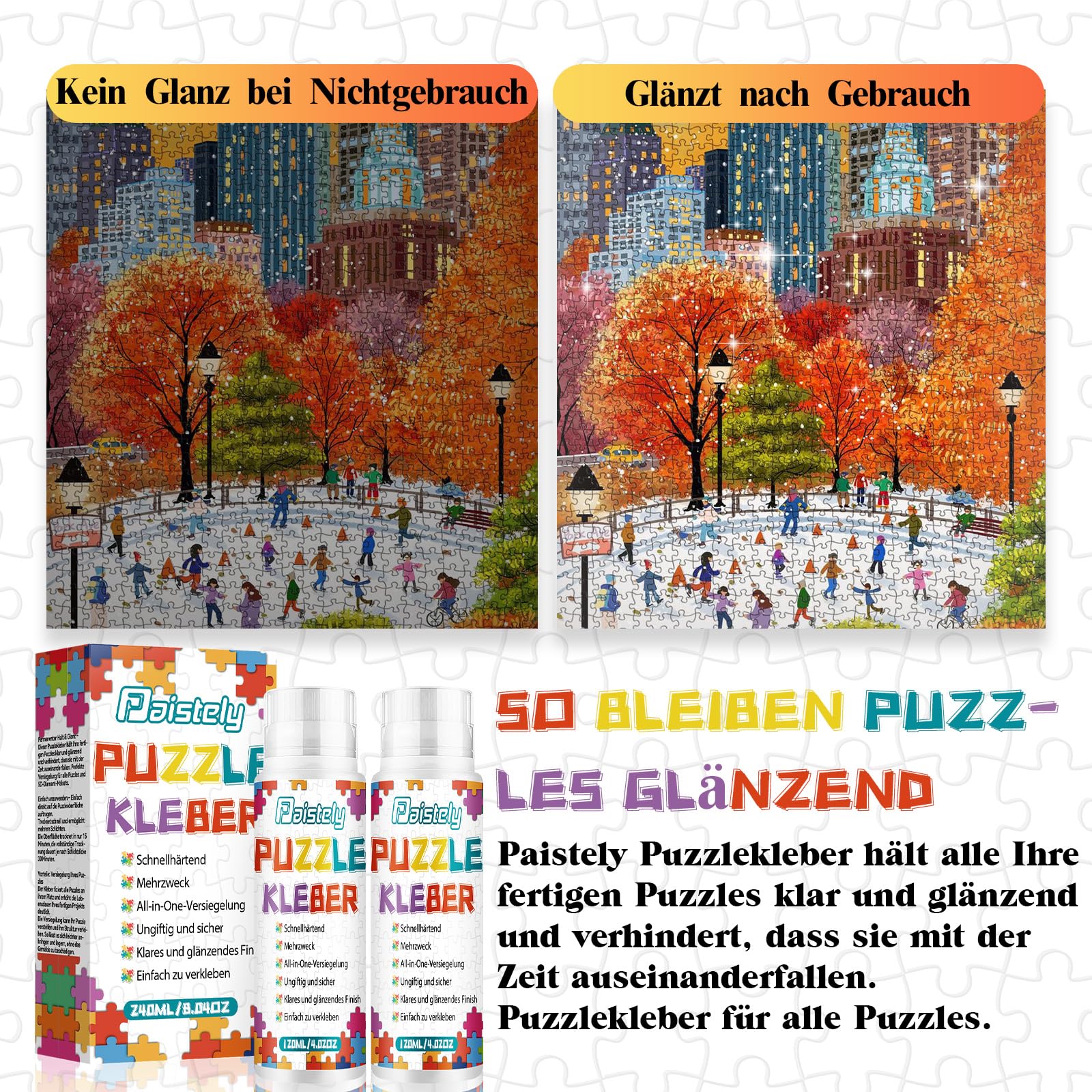 Puzzle Kleber Transparent, Puzzle Glue Mit Einfachem Schwammkopf und Applikator, Ungiftig Puzzelkleber, Puzzlekleber für 1000/2000 Teile, Geeignet für Kinder und Erwachsene (120ml*2) 2