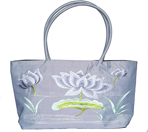 Amazon 蓮の花刺繍バッグ シルバー ノーブランド品 ハンドバッグ