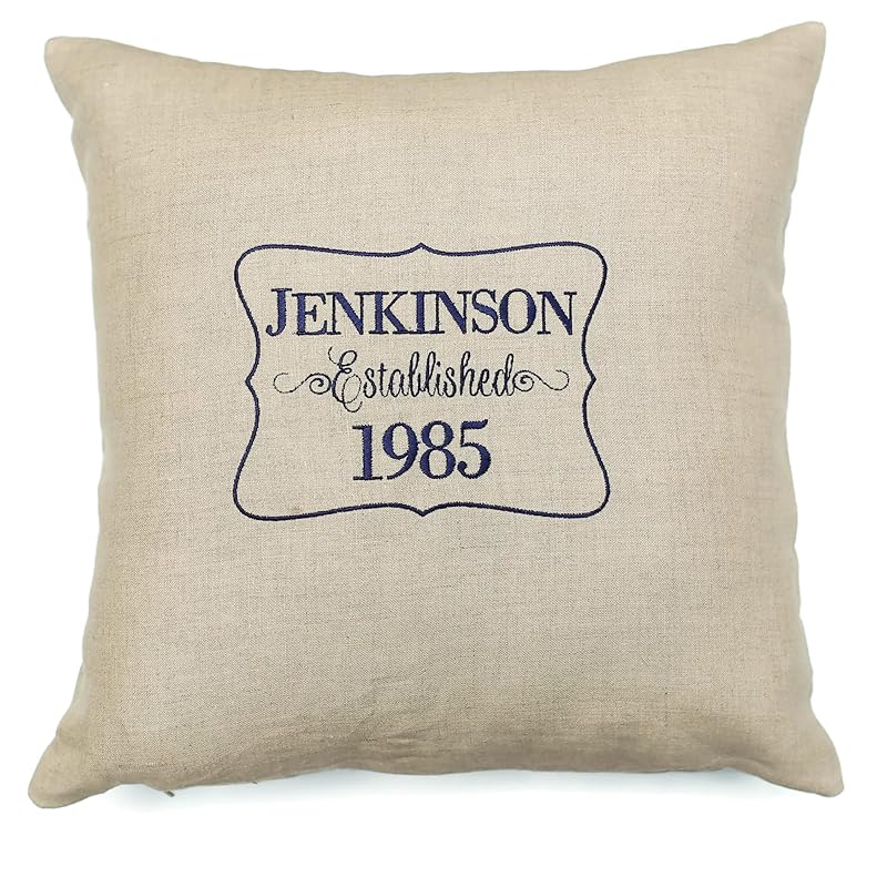 100 Linen Custom Embroidered and Personalized Pillow 16" x