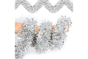 FLYSNK 50 Feet Silver Christmas Tinsel Garland Metallic Twist Shiny Hanging Garland for Christmas Tree Decorations Xmas Holiday Decor for Home Indoor Outdoor Party Supplies - Silver