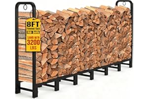 AMAGABELI GARDEN & HOME Amagabeli 8ft Firewood Log Rack Outdoor Heavy Duty Logs Holder for Fireplace Indoor Outdoor Adjustable Wood Racks for Fire Wood Holder Metal Pile Stand Storage Stacker Organizer Black