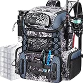 Piscifun Fishing Tackle Backpack with Rod Holders & 4 Tackle Boxes, 42L Outdoor Fishing Bag with Waterproof Rain Cover