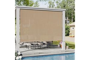 VICLLAX Outdoor Roller Shade (10' W×8' L), Patio Cordless Roller Blinds, Exterior Roll Up Shade with Spliced Design for Patio Porch Gazebo, Wheat