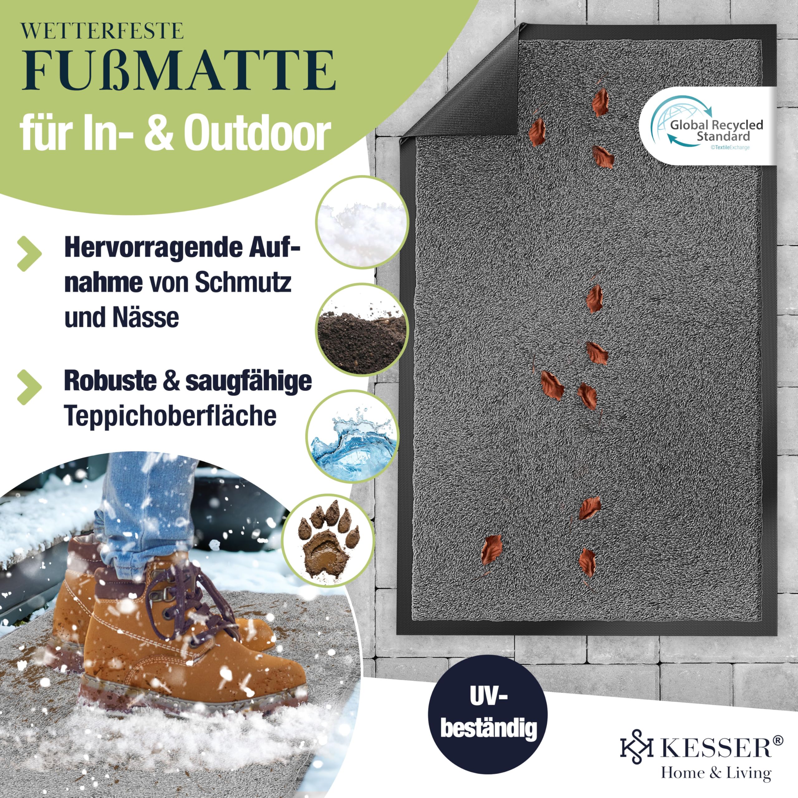 KESSER Schmutzfangmatte, Profi Fußmatte in vielen Größen, Türmatte, Teppich, Fußabtreter & Fußabstreifer, rutschfest, wetterfest, maschinenwaschbar, Haustür & Wohnungseingang,Anthrazit 60x90cm 6