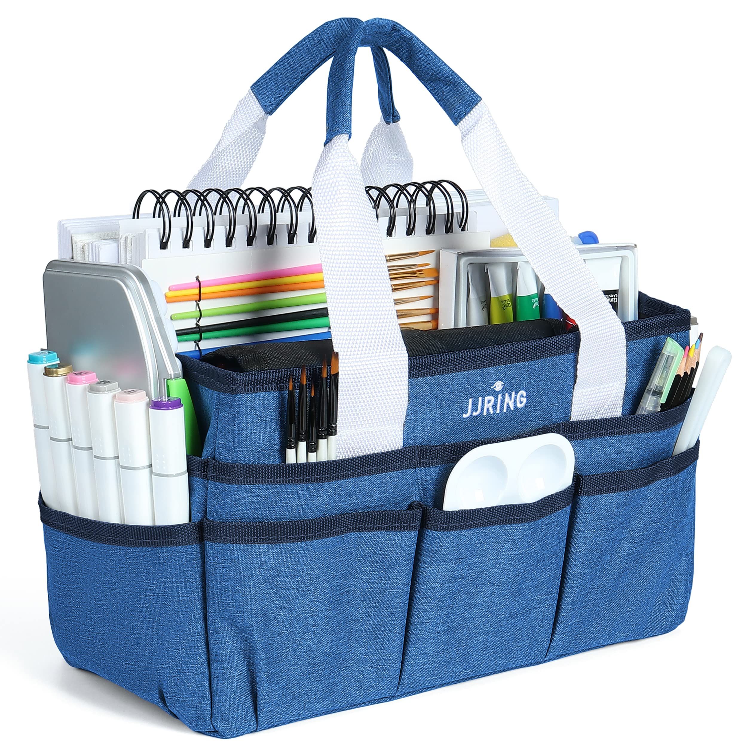 Photo 1 of JJRING Craft Organizer Tote Bag, Art Storage Caddy with Multiple Pockets, Blue Sewing Bag for Art, Craft, Scrapbooking, School, Medical, and Office Supplies Storage