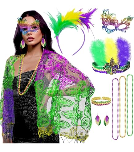 Amazon.com: 6 Pieces Mardi Gras Costume Accessory Outfit Set  display picture 1