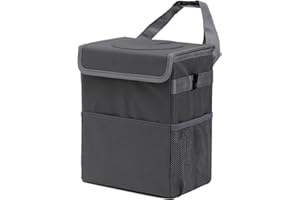 AOKJOY Car Garbage can with lid Leak Proof Vehicle Trash Can 3 Storage Pockets Hanging Waterproof car Trash Bag for SUV Grey