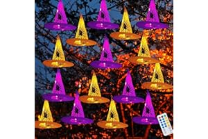 Ridota Halloween Decorations Witch Hat, 8 Pcs Hanging Lighted Glowing Witch Hat Decorations, Halloween Lights String with 8 Lighting Modes, Halloween Party Indoor Outdoor Yard Tree Decorations