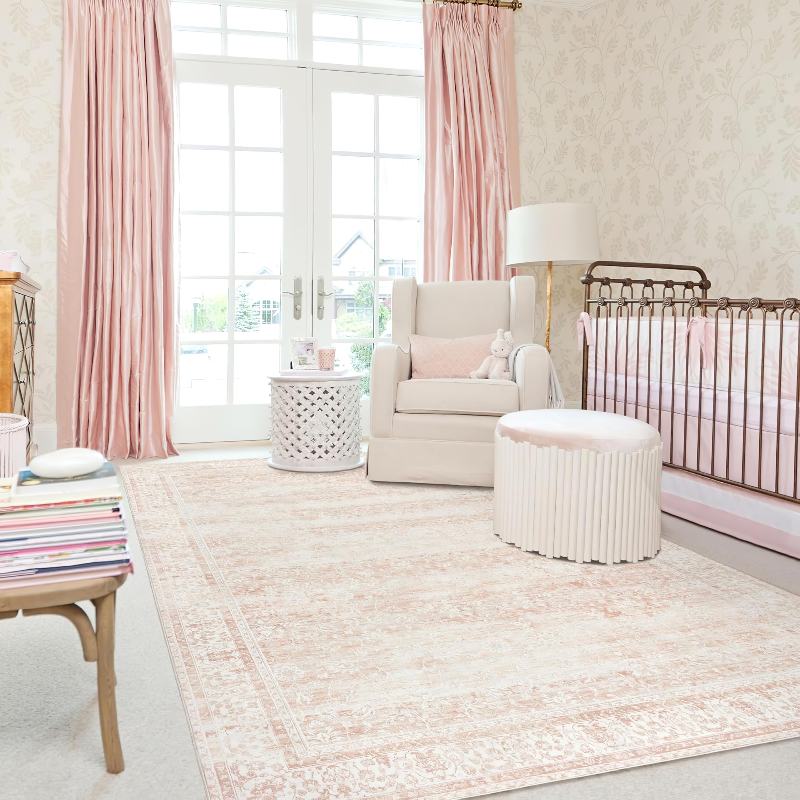 Photo 1 of ** for reference** Pink Area Rug for Living Room Soft Washable Faux Wool Neutral Boho Floral Big Nursery Bed Bedroom Livingroom Carpet Size Extra Large Area Rugs 8x10