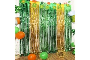 LOLStar 3 Pack St. Patrick's Day Foil Fringe Curtains St Patricks Day Party Decoration 3.3 X 6.6 ft Green Gold Light Green Tinsel Fringe Curtain Photo Booth, Streamer Backdrop for Irish Theme Decor