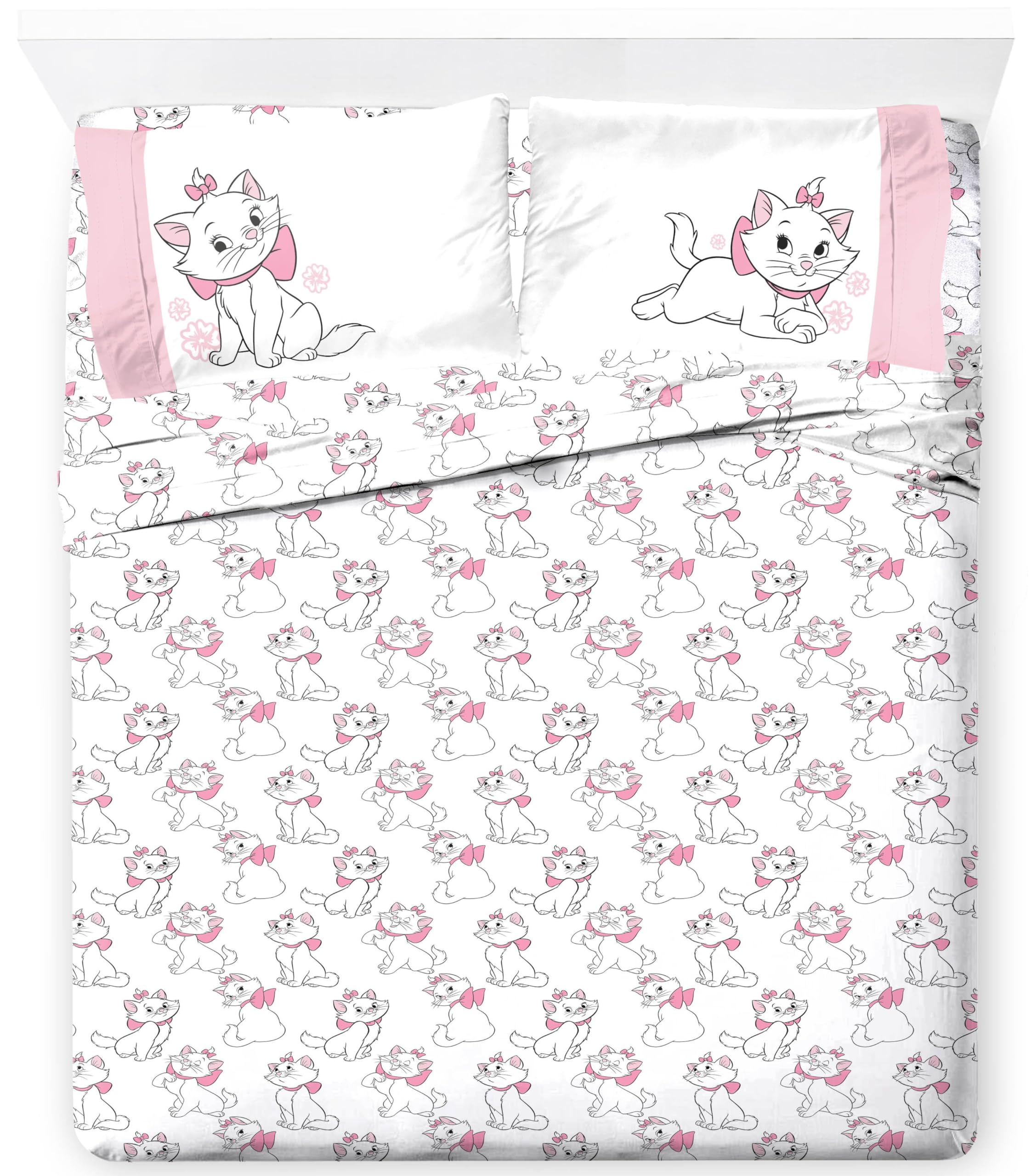 Jay Franco Kids Sheet Set with Fitted, Flat Sheets & Pillow Cover - Ultra-Soft Bedding with Pillowcase for Room Decor, White - Aristocats, 4 Piece Full Image