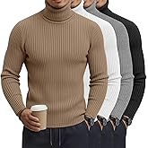 Velvelhall 4 Pack Men's Big and Tall Turtleneck Shirts, Cotton Ribbed Long Sleeve Slim Fit Mock Neck Light Pullover Sweaters