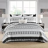Homzard King Size Comforter - 100% Cotton, Black White Striped King Quilt Bedding Set,Black Grey Plaid Striped Bedding King,Farmhouse Lightweight Comforter for Bed,All Season