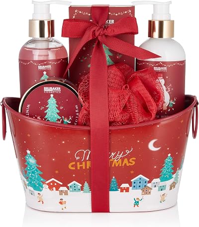 BRUBAKER Winter Berry Bath Shower Gift Set for Women Men 6 Pc Lotion Gel Peeling