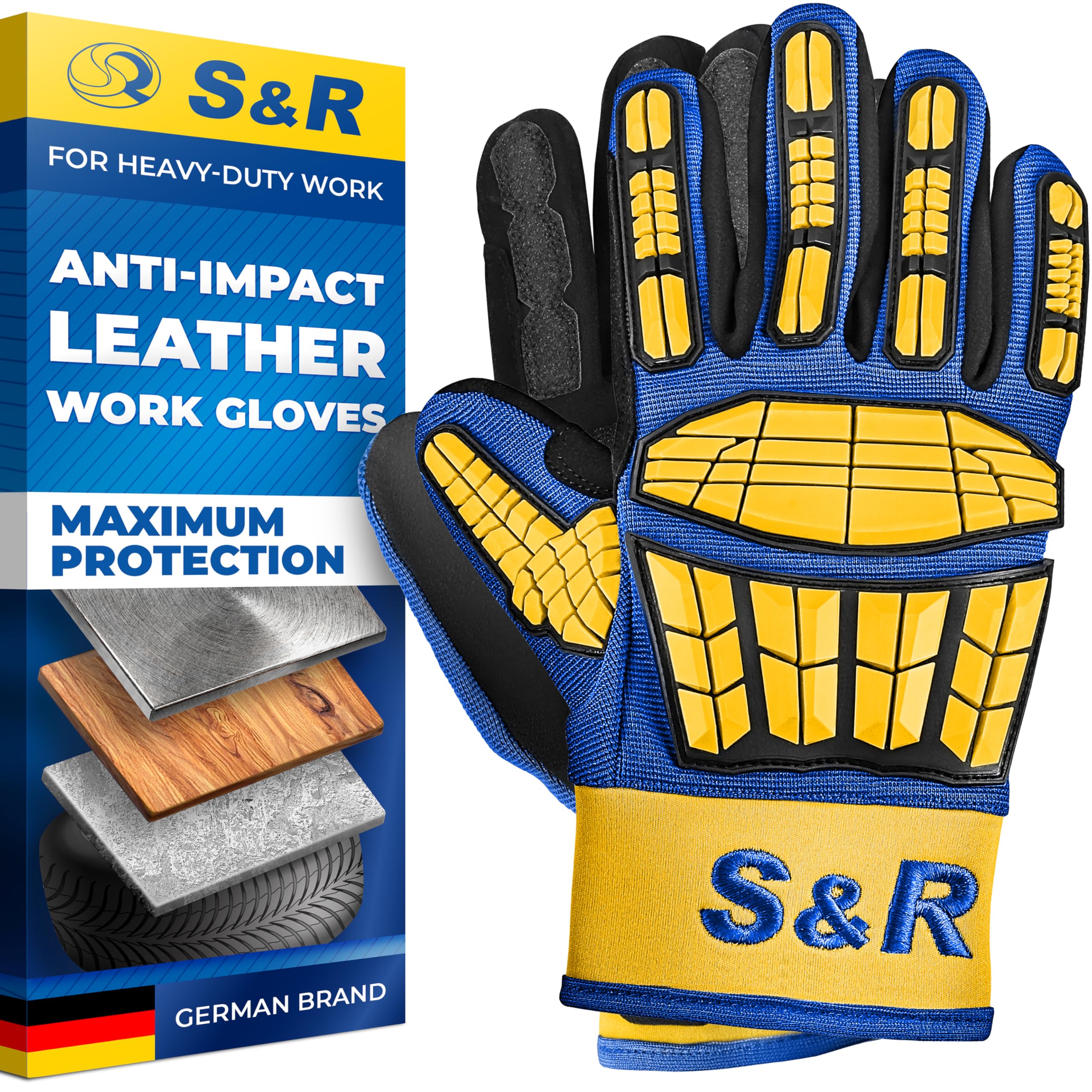 S&R Protective Gloves with Protectors, Size XL/10, 1 Pair of Flexible Padded Mechanic Gloves, Shock Absorbing Heavy Duty Work Gloves, Certified, Impact Resistant for Heavy Duty