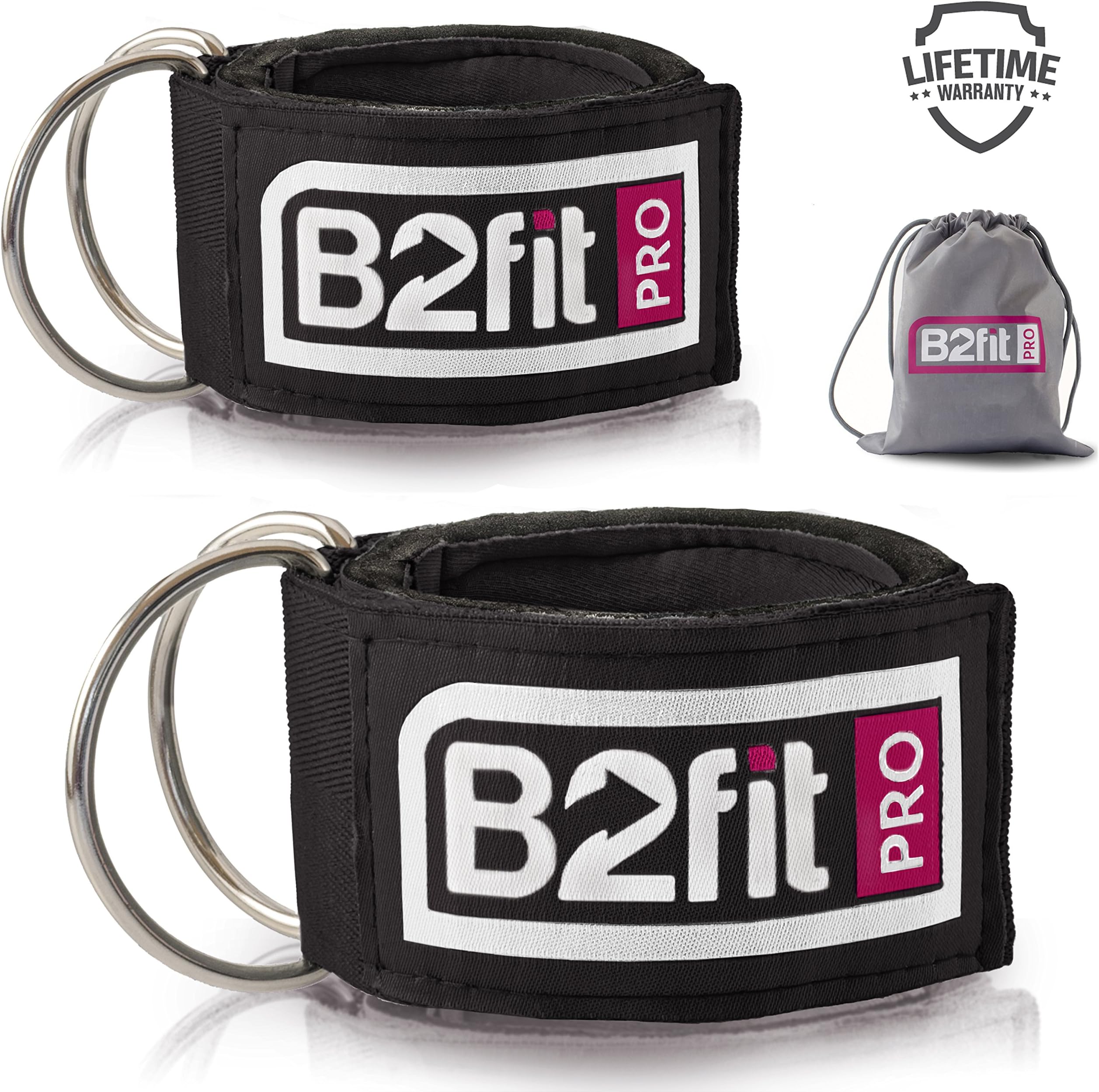 Ankle Straps for Cable Machines by B2FIT PRO - Premium Padded Double D-Ring Ankle Cuffs for Gym Workouts - Fitness Equipment for Leg Exercises, Cable Kickbacks, Glutes, Weight Lifting for Men & Women