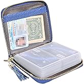 Easyoulife Womens Credit Card Holder Wallet Zip Leather Card Case RFID Blocking (Dark Blue)