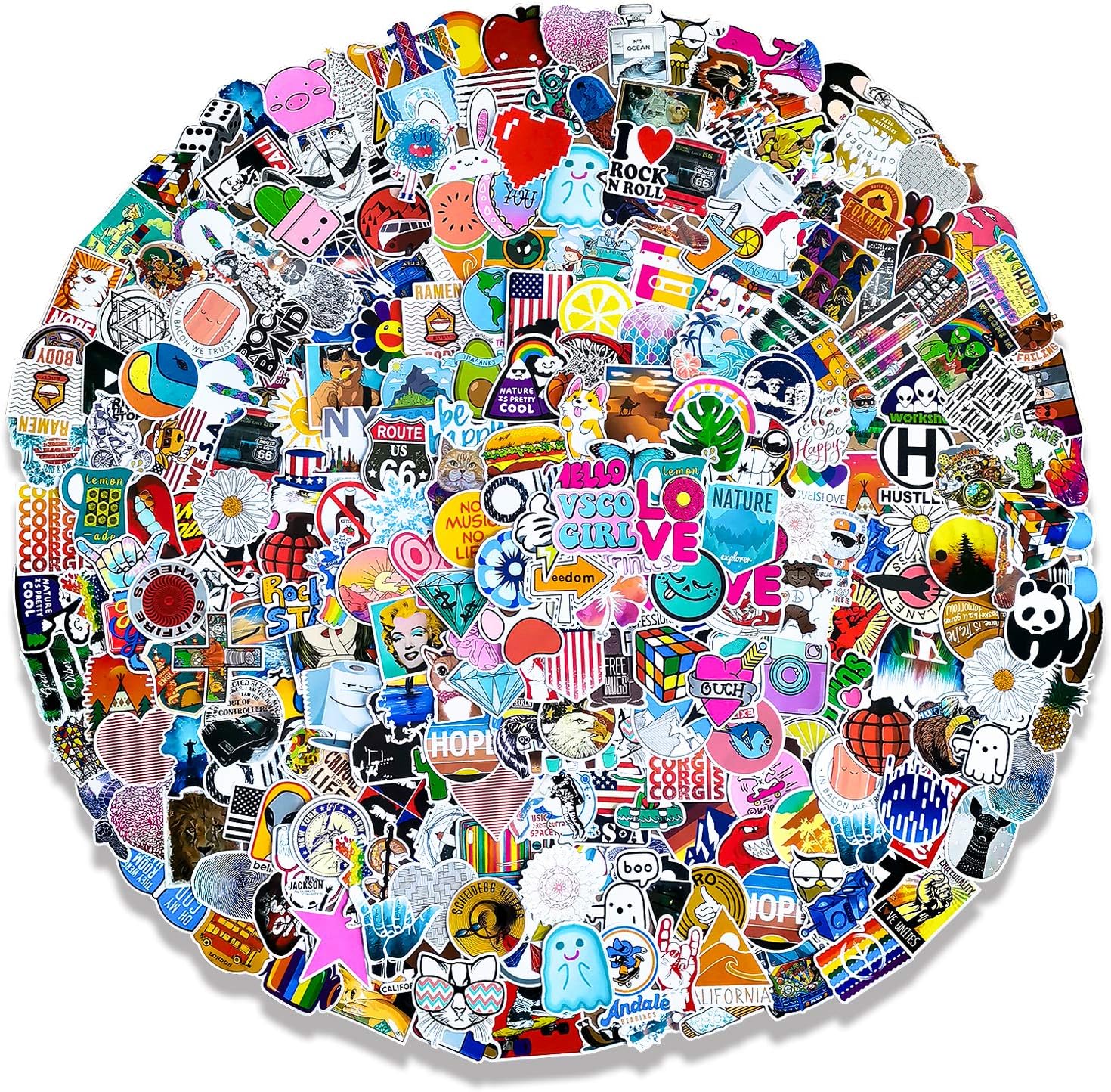 Cute Stickers 500Pcs Pack (50-500Pcs/Pack) Laptop Stickers for Waterbottle,Snowboard,Luggage,Motorcycle,iPhone,Mac