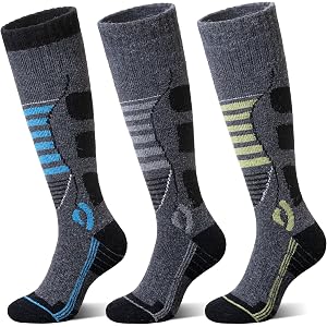 AMENLAN Merino Wool Ski Socks Men Women Thermal Winter Warm Thick Hiking Snowboarding Knee High Socks 3 Pairs