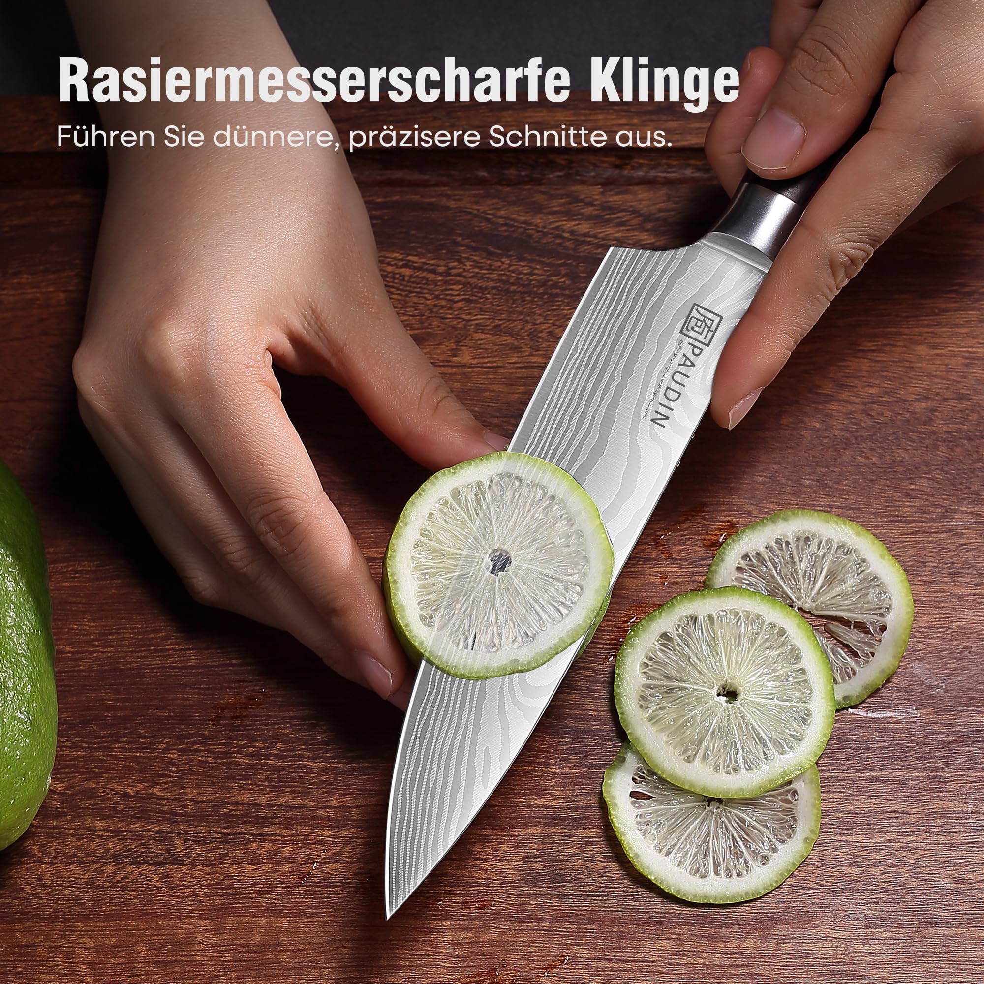 PAUDIN Kochmesser 15 cm Küchenmesser klein scharf profi Messer als Allzweckmesser Fleischmesser Gemüsemesser aus hochwertigem Edelstahl mit ergonomischem Holzgriff 6