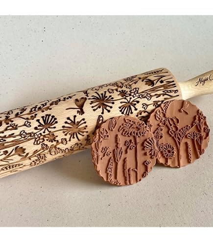 Algis Crafts Mini Embossing Rolling Pin For Kids – Wooden Laser Cut Pattern For Cookies & Play Dough | PAISLEY Design Gift - View #9