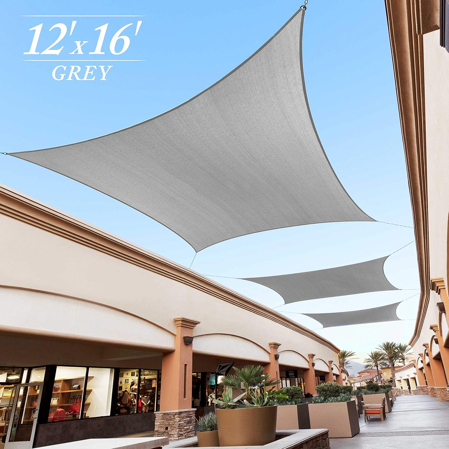 Royal Shade 12' x 16' Gray Rectangle Sun Shade Sail Canopy Outdoor Patio Fabric Shelter Cloth Screen Awning - 95% UV Protection, 200 GSM, Heavy Duty, 5 Years Warranty, We Make Custom Size