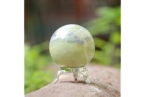 Crocon 50mm Serpentine Stone Sphere Ball with Metal Stand 1400+ Carats Gemstone Ball Healing Sphere Sculpture Figurine for Fe