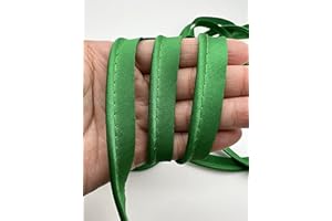 PEPPERLONELY 5 Yards 12mm (1/2 Inch) Polyester Satin Bias Piping Type, Bias Type with Cord, Piping Trim with Cord, Lip Cord Trim for Sewing Clothing Upholstery Trimming - Green
