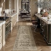 WondRg 2x6 Washable Runner Rug for Kitchen Hallway Brown Vintage Non-Slip Low Pile Distressed Rustic Carpet Lightweight Vacuumable Soft Long Throw Rug for Indoor Entryway Bedroom