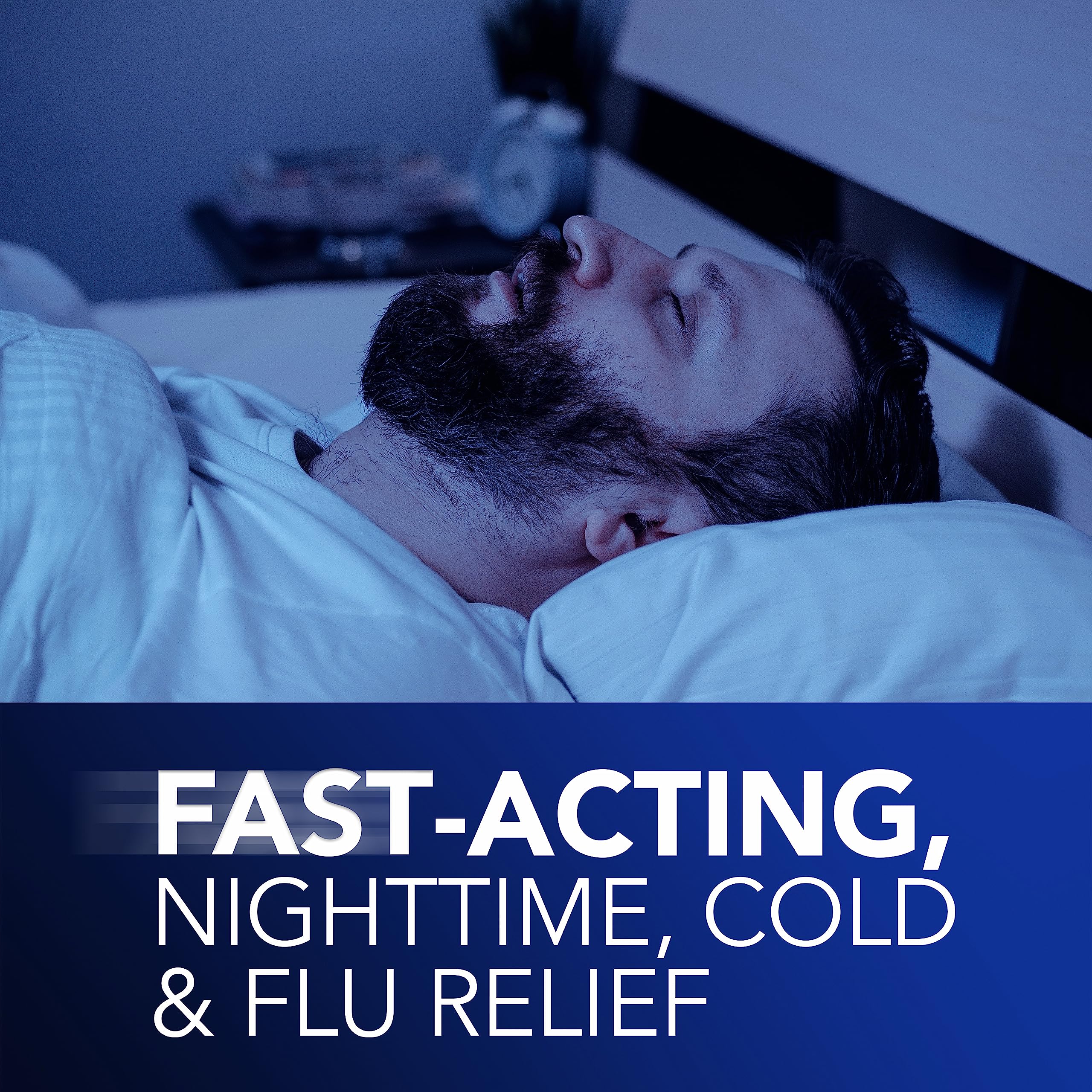 NyQuil Ultra Concentrated Cold and Flu Medicine, Nighttime, Relief for Cough, Sore Throat, Fever, Congestion, Easy to Swallow, Easy to Open Bottle, 48 LiquiCaps