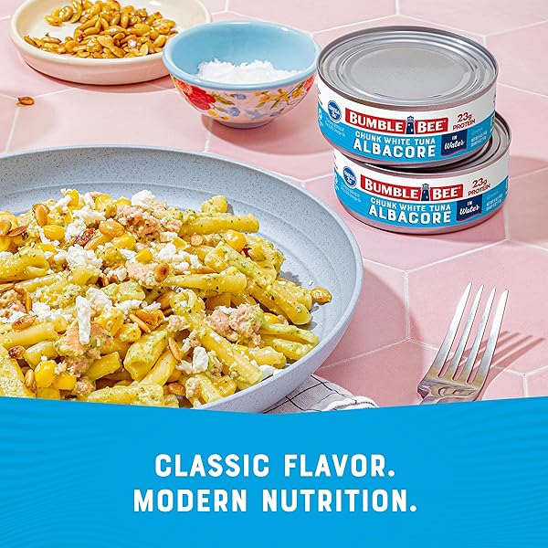 BUMBLE BEE CHUNK WHITE ALBACORE TUNA IN WATER, 5 OZ CAN (PACK OF 4) – WILD CAUGHT TUNA – 23G PROTEIN PER SERVING, HIGH IN OMEGA-3S – NON-GMO PROJECT VERIFIED, GLUTEN FREE, KOSHER
