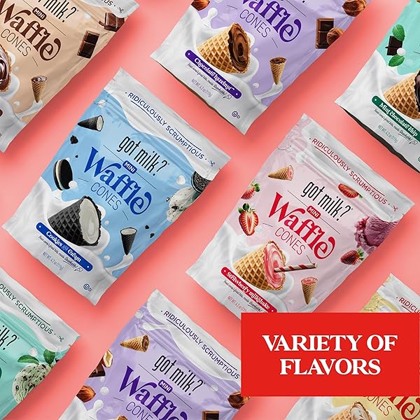 GOT MILK? MINI WAFFLE CONES, PEANUT BUTTER, 4.24 OZ. / 119G RESEALABLE BAG, DELICIOUS PEANUT BUTTER FILLED WAFFLE CONE BITES, MINI ICE CREAM CONES FOR DESSERT OR SNACK, RETAIL PACK