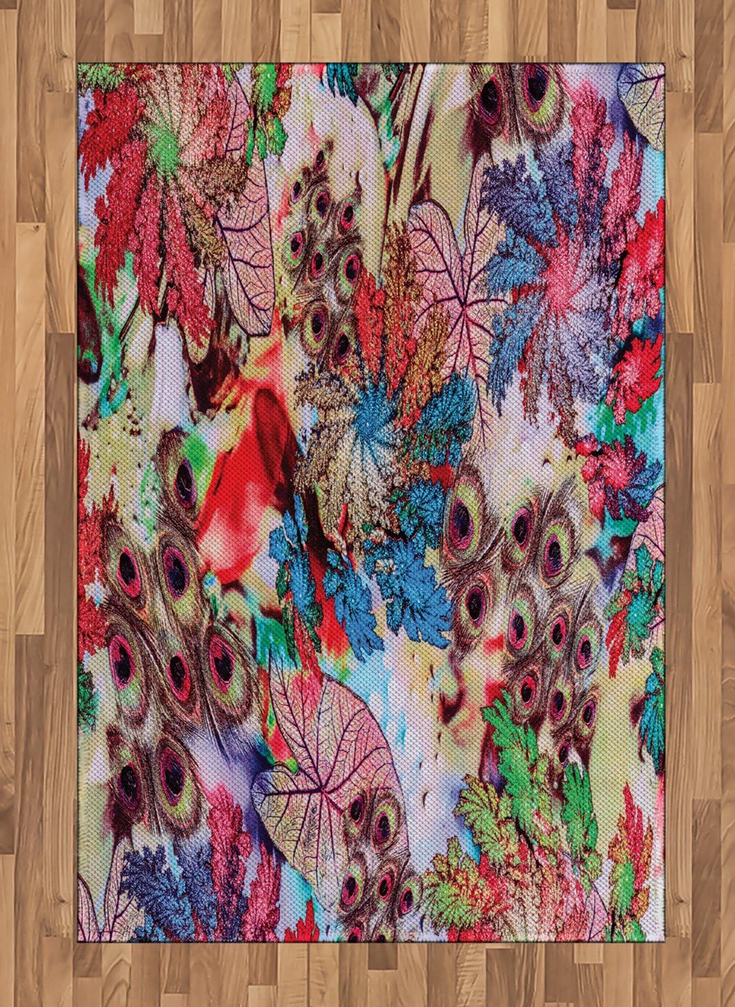 Amazon.com: Ambesonne Peacock Area Rug, Colorful Floral Artwork with ...