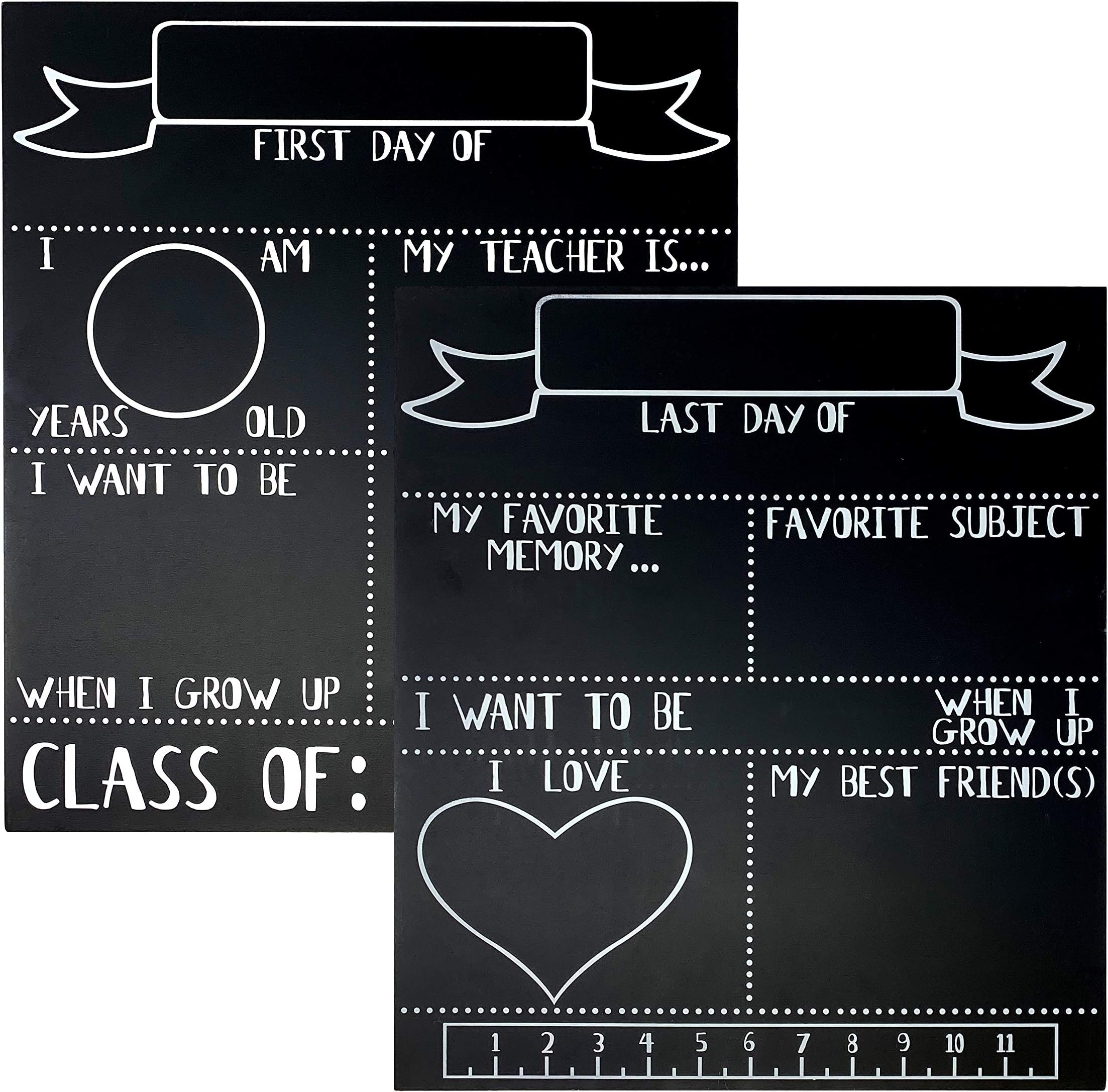 JennyGems First Day of School Sign, Reusable Double Sided Back to School Sign, Last Day of School Chalkboard, School Photos Prop, Made in USA