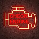 Check Engine Neon Sign, 15 * 11in Garage Led Neon Light, Dimmable LED Neon Signs for Wall Decor, Powered by USB Neon Sign, Wall Art Gift for Men, Neon Signs for Man Cave Garage Room Auto Repair Shop
