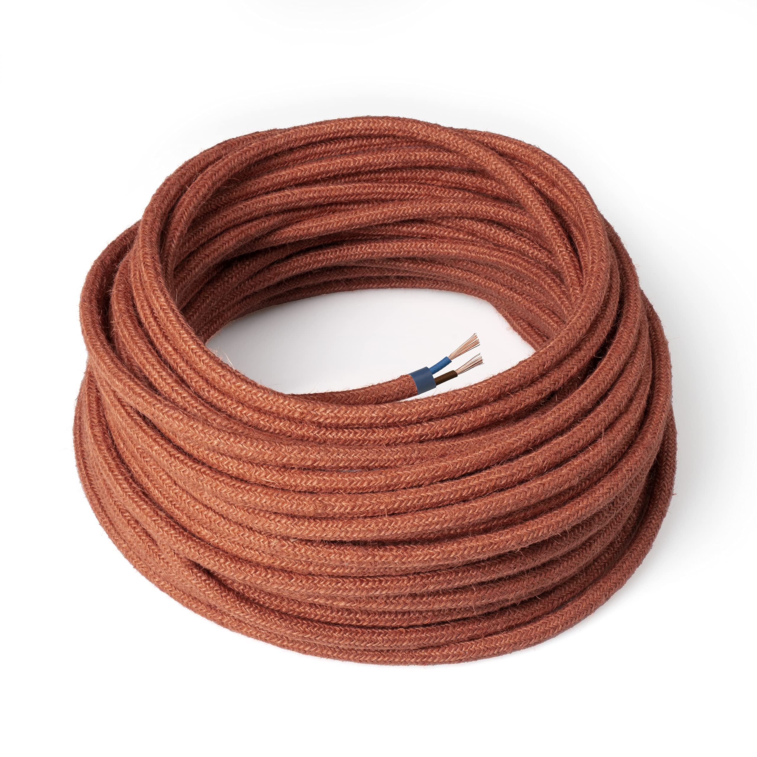Amarcords - Textile Electrical Wire color BRICK round jute 5 meters to 2 conductors 2x075 - Wire coated in colored vintage fabric for chandeliers and lamps applique lampshades.