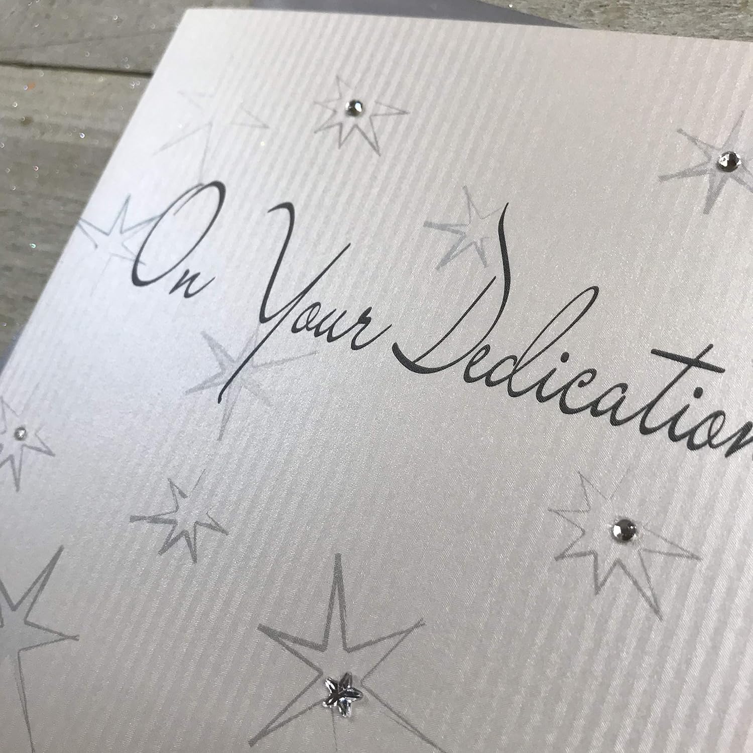 White Cotton Cards On Your Dedication Stars Handmade Card, PD123, 16cm x 16cm - Image 4