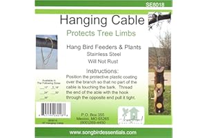Songbird Essentials Hanging Cable Tree Limb Protector with S Hook, Steel Cable with Silicone Sleeve, Protects Tree Limbs from Heavy Bird Feeders and Decorations, 18 Inch Cable