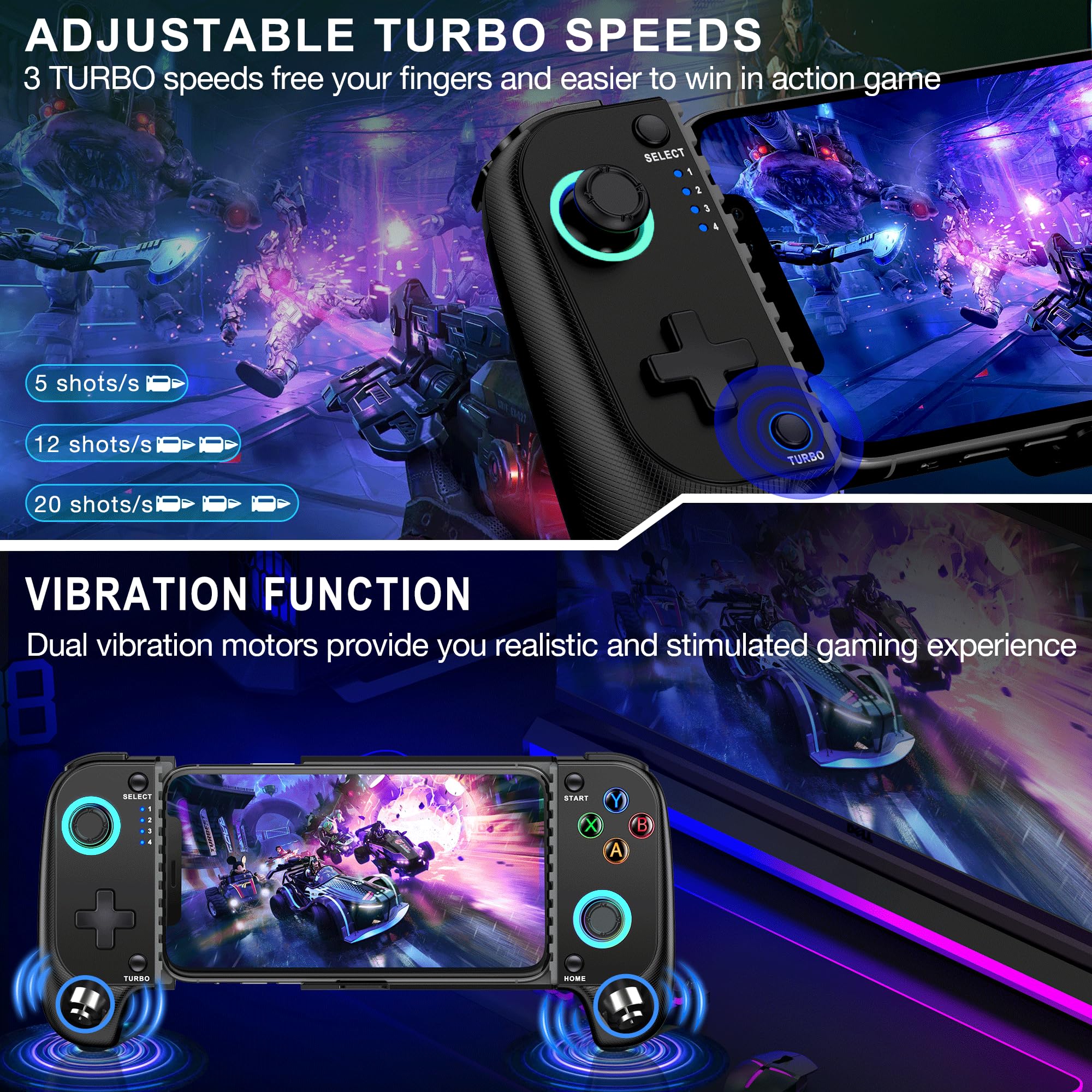 Wireless Phone Controller for iPhone/Android with Hall Joystick, Moblie Controller for iPhone Support Xbox Game Pass, Steam Link, Call of Duty, Roblox, Android & iPhone Game Controller