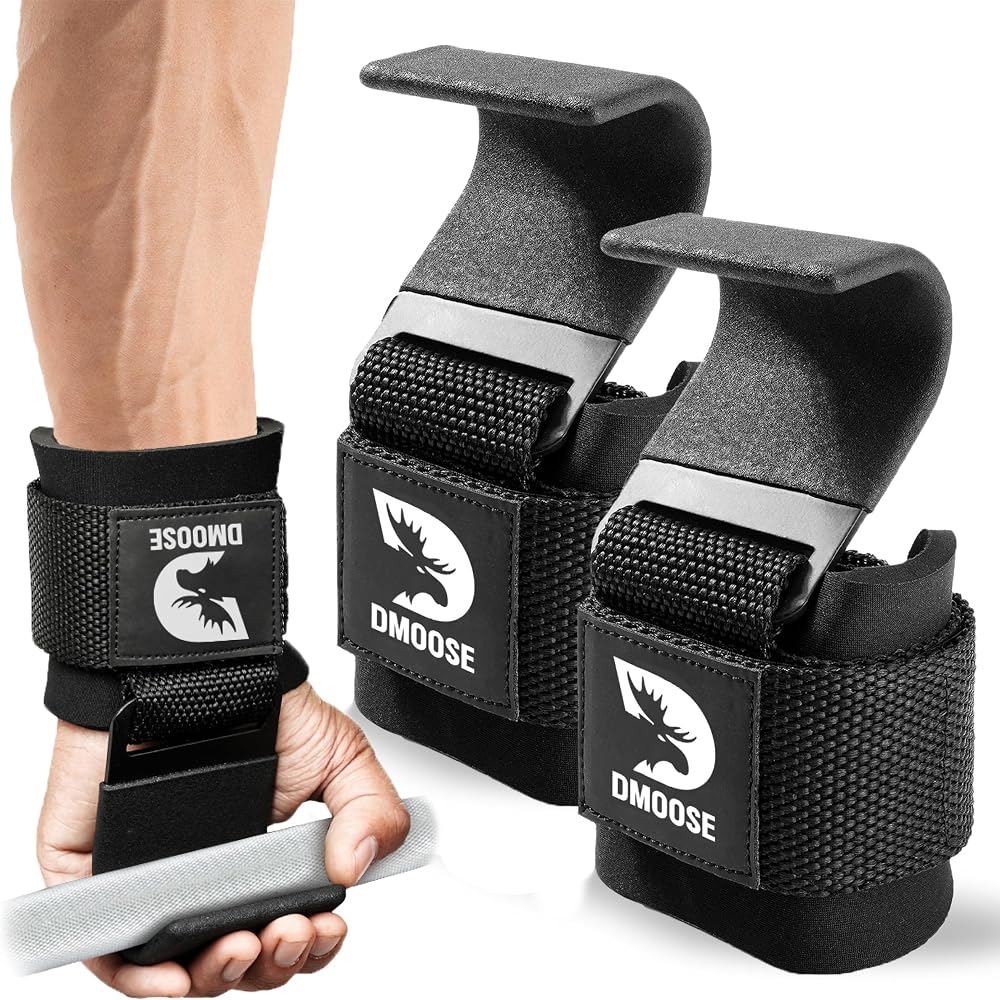 DMoose Fitness Heavy Duty Weight Lifting Hooks Pair 500 Lbs Capacity