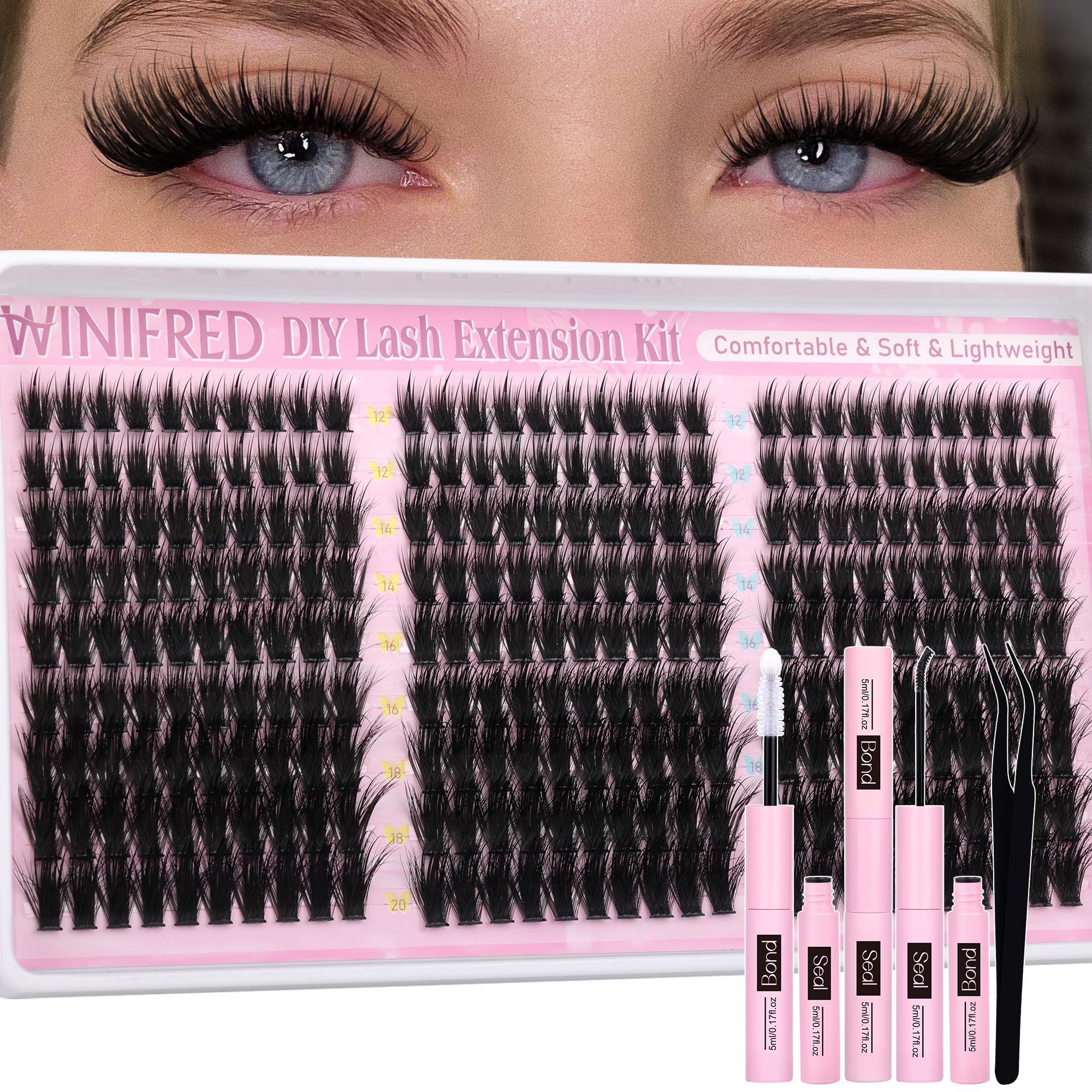 Photo 1 of Winifred Lash Clusters Kit Fairy Wispy Eyelash Clusters with Spikes Lash Extension Kit Cluster Eyelash Extensions C Curly Anime Individual Lashes Kit Lash Bond and Seal Tweezers (12-20mm)