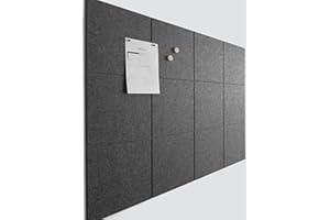 VIVELDA Large Cork Board for Office Black Felt Board Alternative - Felt Bulletin Board Tiles for Office Wall Decor, Push pin Board Wall Organizer for Office - Pack of 12 (Charcoal Gray)