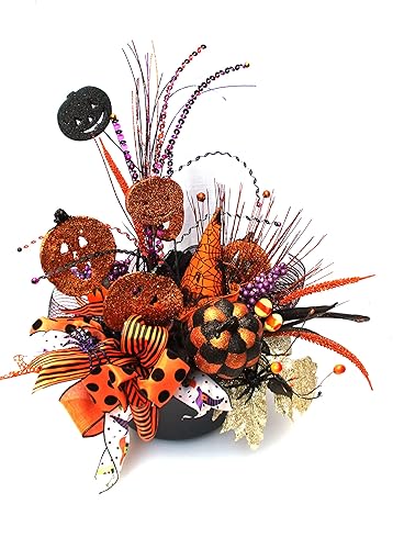 Amazon Com Halloween Centerpiece In Witch Cauldron Party Table Arrangement Orange Black Extra Large Handmade