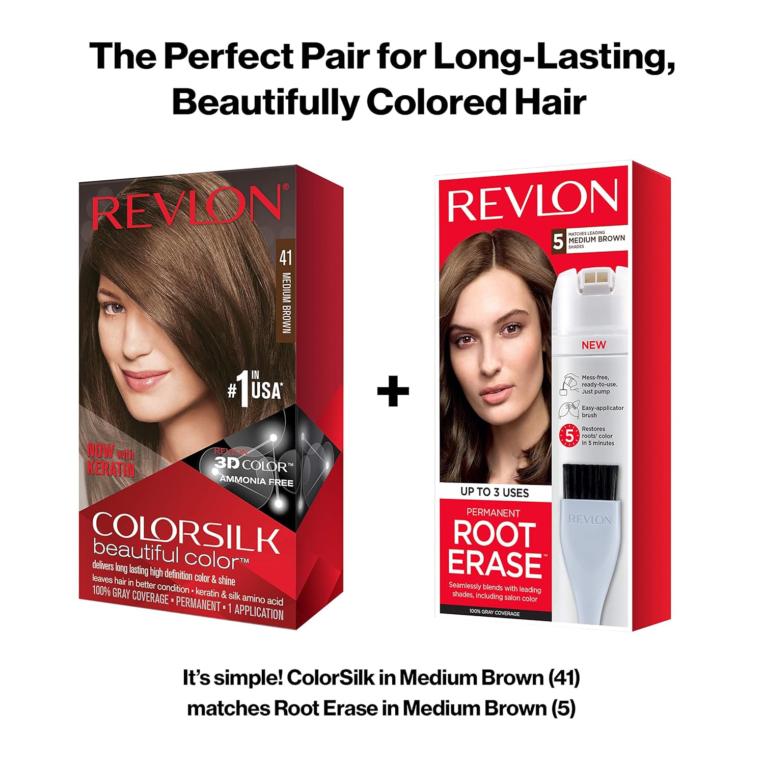 Revlon Colorsilk Beautiful Color, Permanent Hair Dye with Keratin, 100% Gray Coverage, Ammonia Free, 41 Medium Brown (Pack of 3) : Beauty